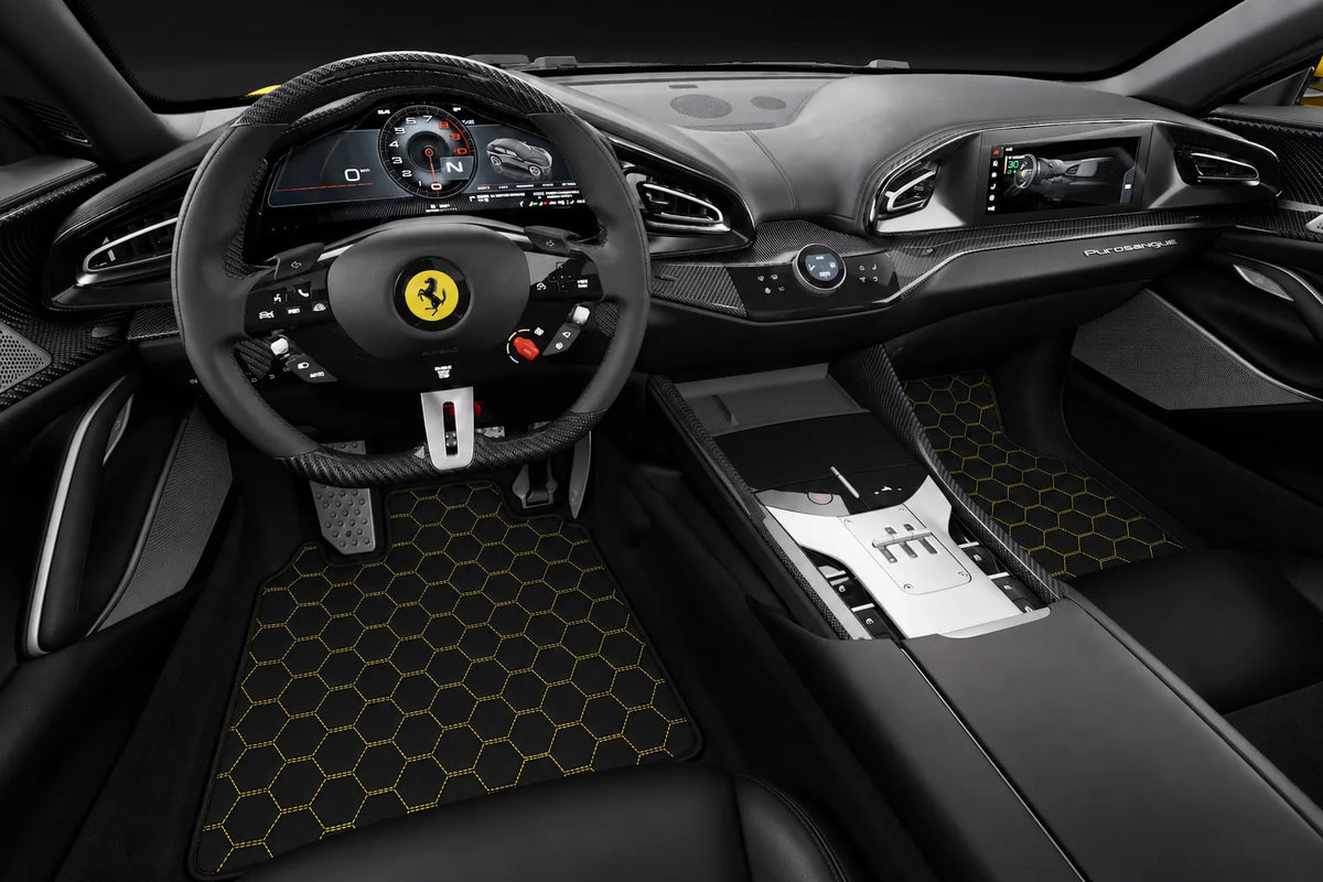 Customizable Symmetrical Hex Pattern Floor Mats for Ferrari Purosangue (2023-2027) inside the vehicle