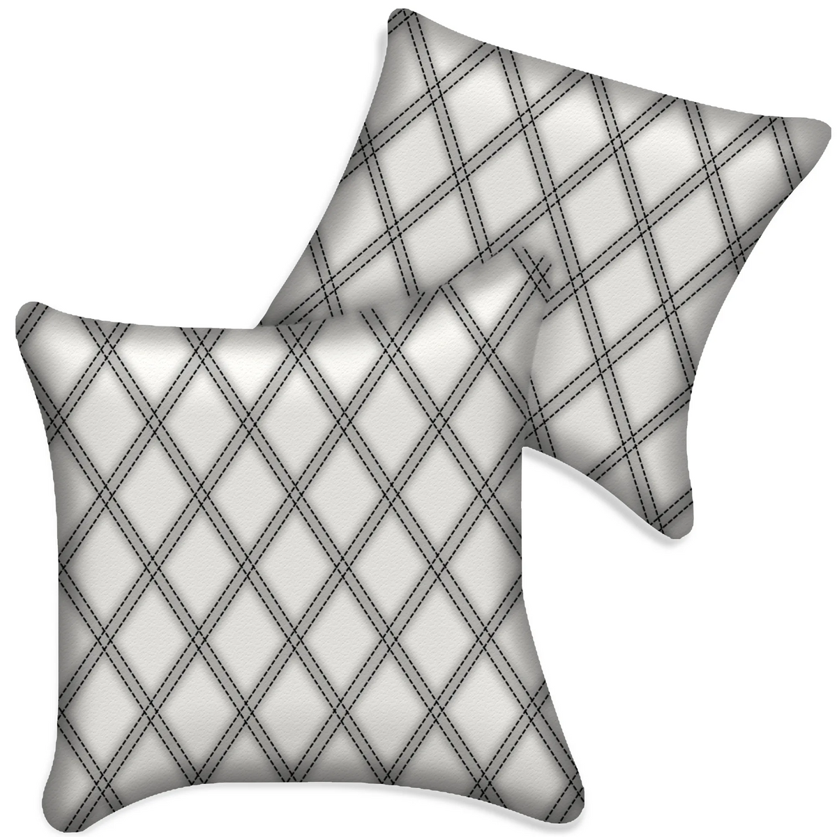 Customizable White Leather Pillows Set of 2 for All Vehicles | Double Diamond Pattern