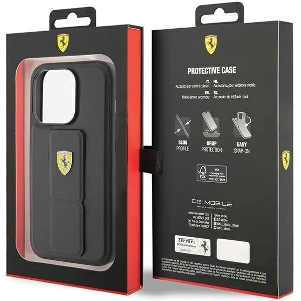 Ferrari Grip Stand Metal Logo Hardcase for iPhone 15 Pro 6.1" - AutoWin