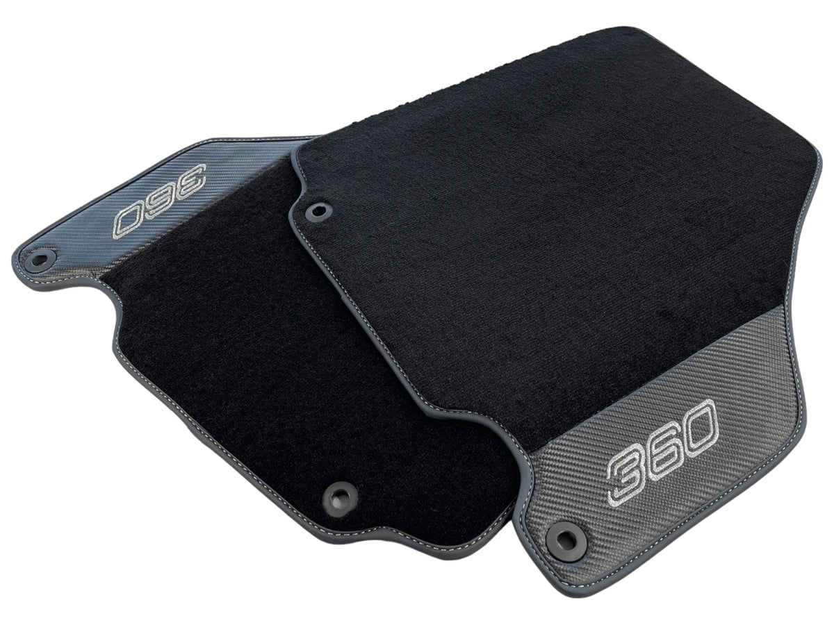 Floor Mats For Ferrari 360 Modena 1999-2005 Black With Carbon Fiber Leather - AutoWin