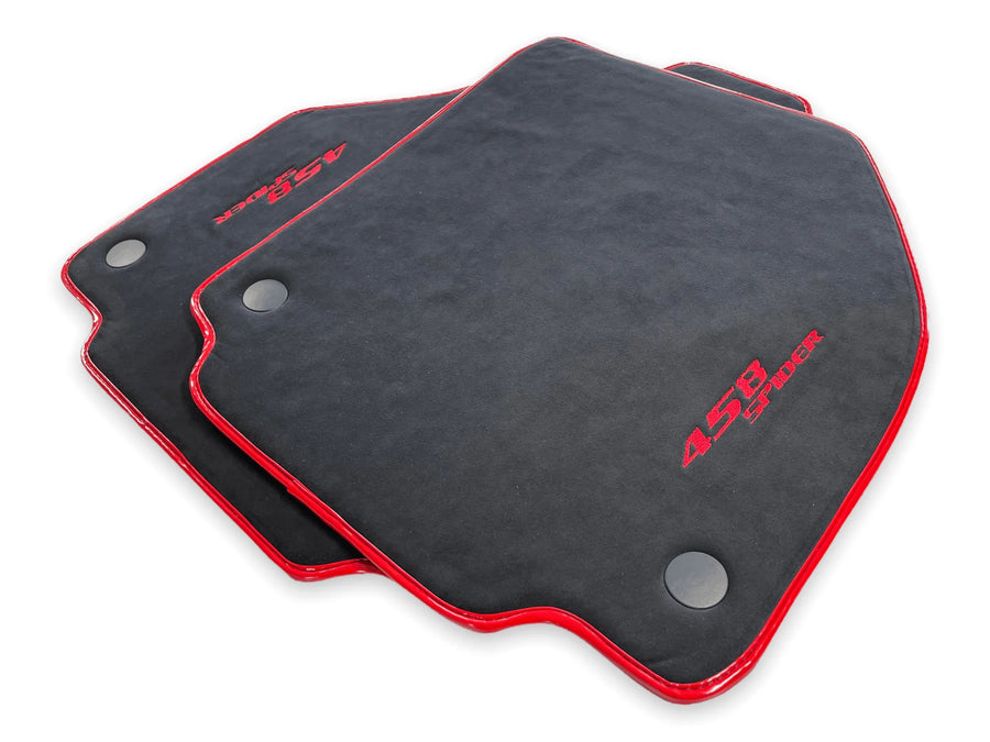 Floor Mats For Ferrari 458 Spider (2012-2015) Alcantara Leather Red Trim - AutoWin