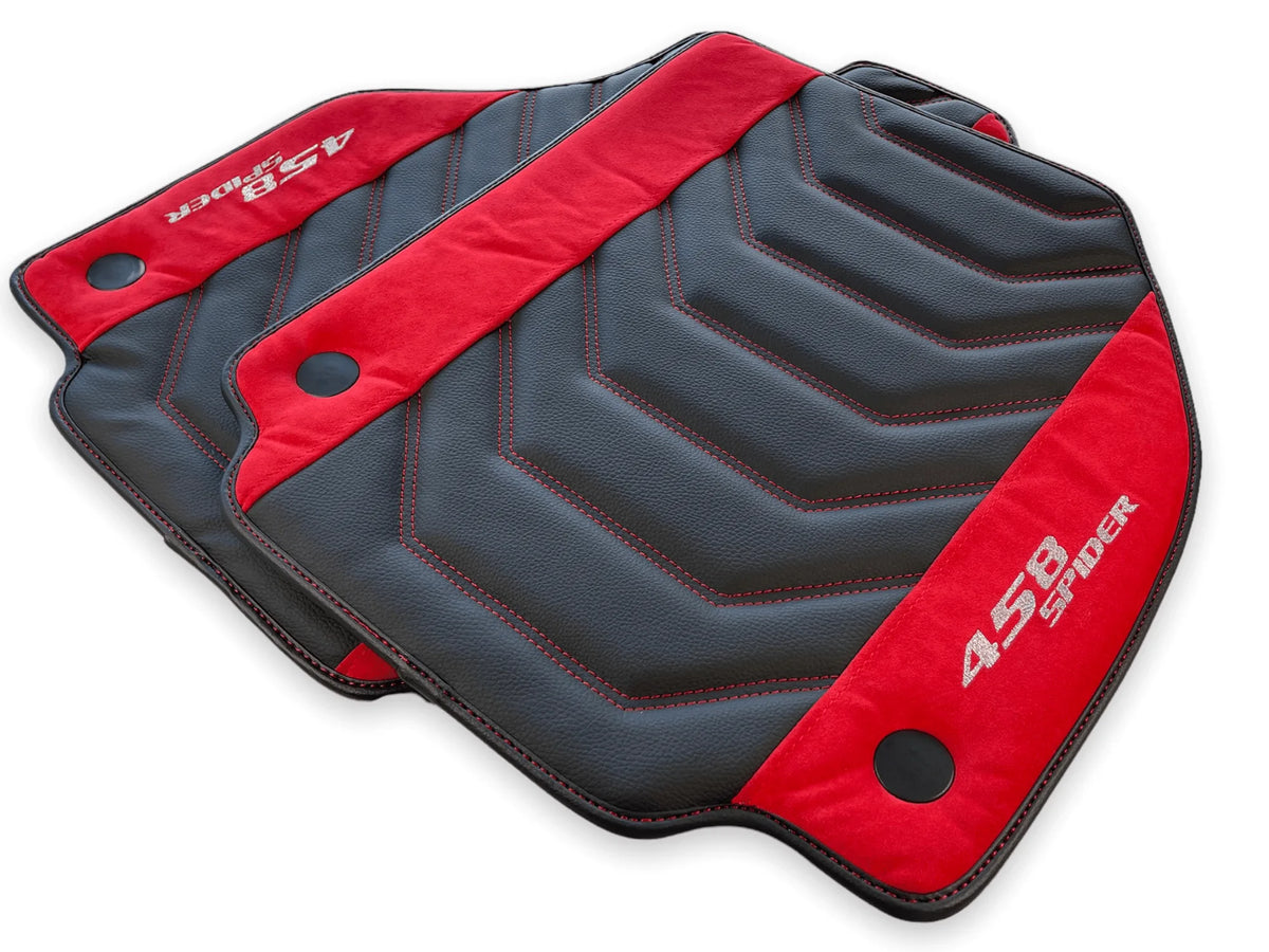 Floor Mats For Ferrari 458 Spider 2012-2015 Leather With Red Alcantara - AutoWin