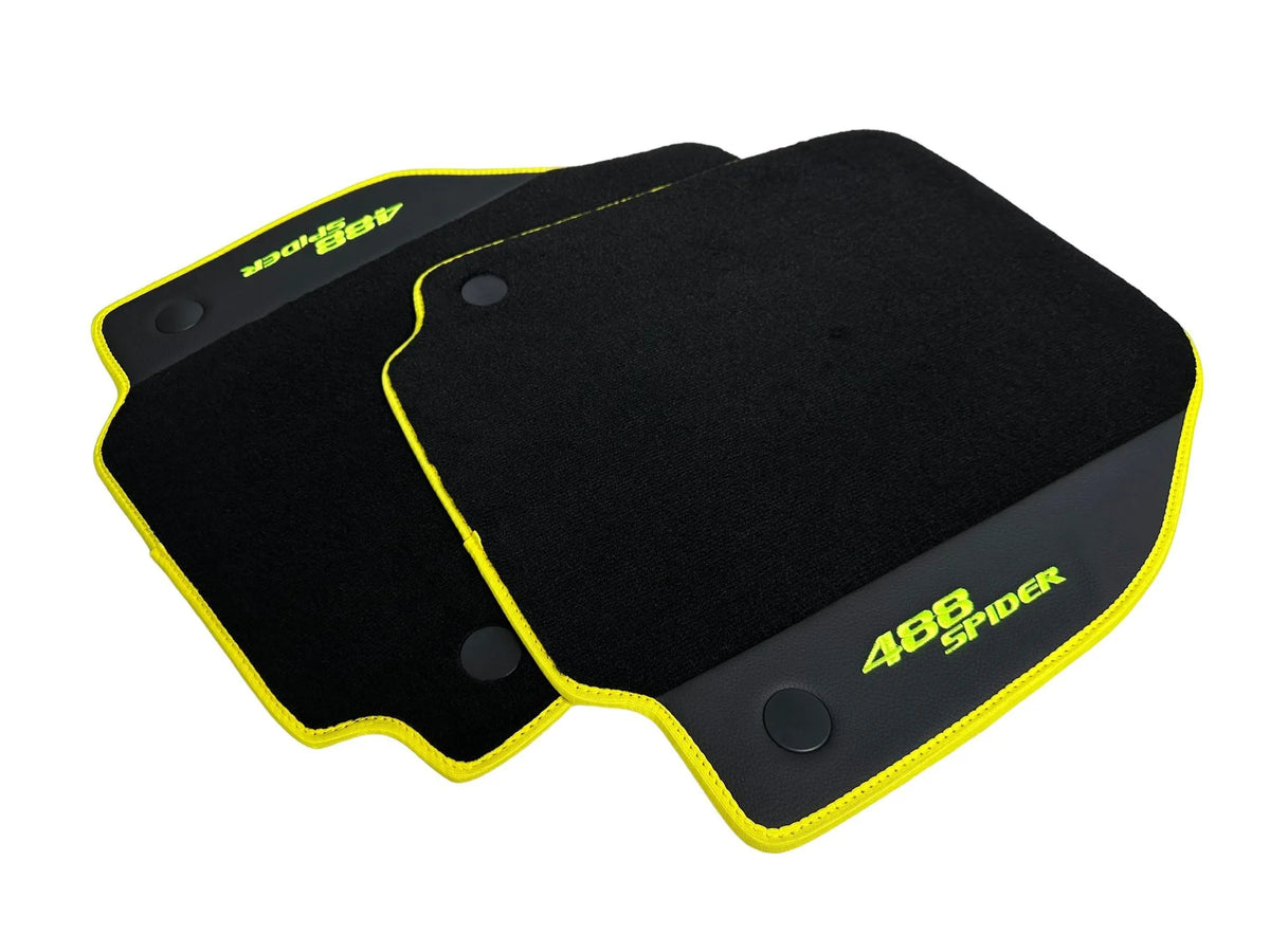 Floor Mats For Ferrari 488 Spider 2015-2022 Leather and Yellow Trim - AutoWin