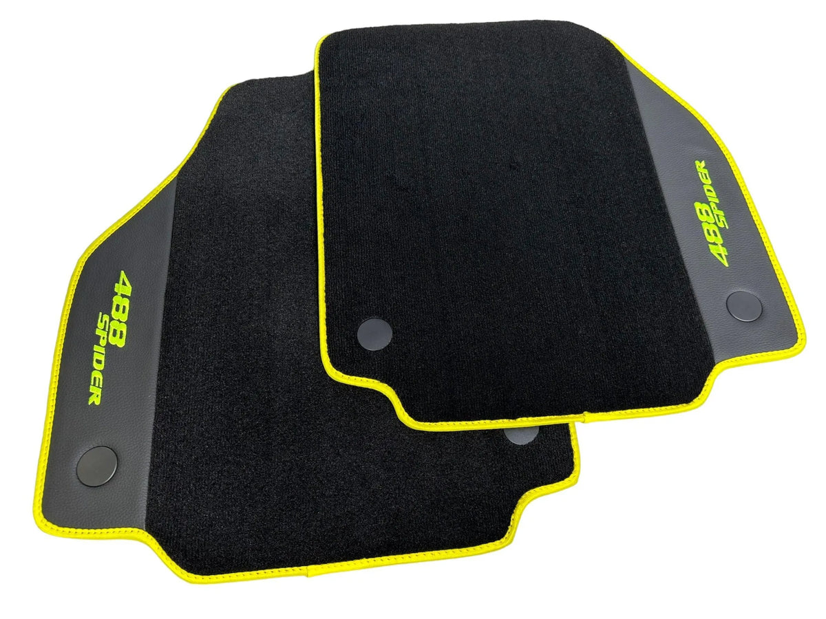 Floor Mats For Ferrari 488 Spider 2015-2022 Leather and Yellow Trim - AutoWin