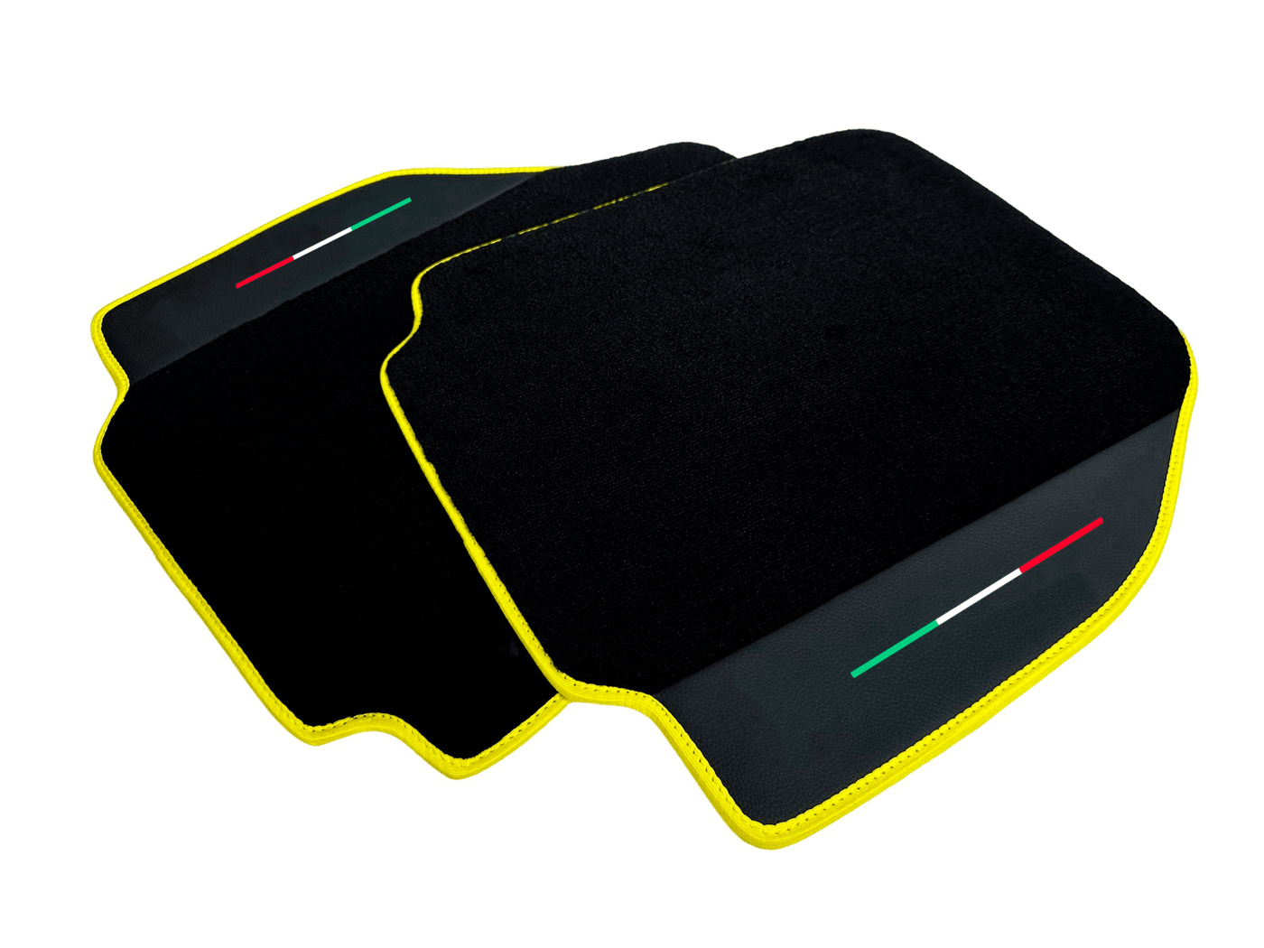 Floor Mats For Ferrari 488 Pista Spider (2019-2021) Leather and Yellow Trim - Italian Flag
