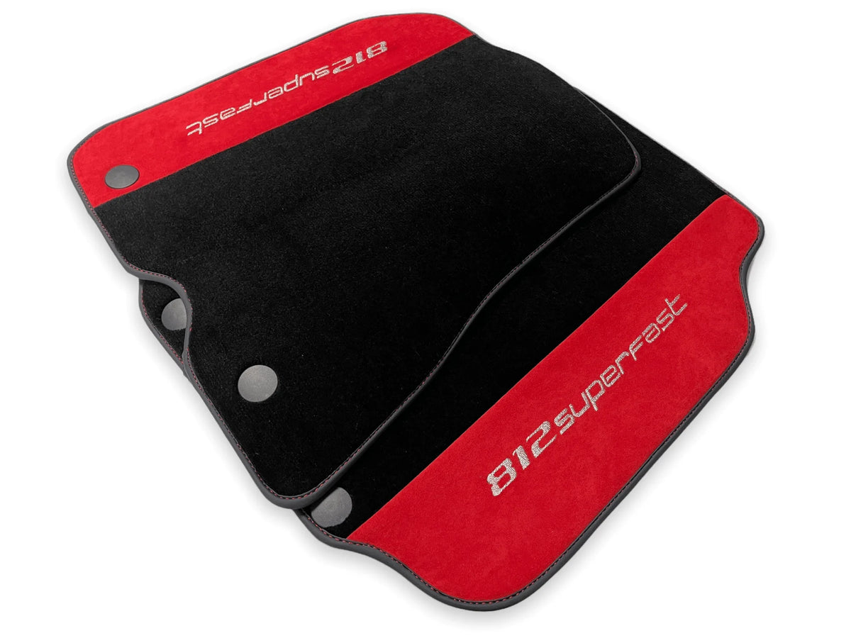Floor Mats For Ferrari 812 Superfast Red Aclantara And Black Carpet - AutoWin