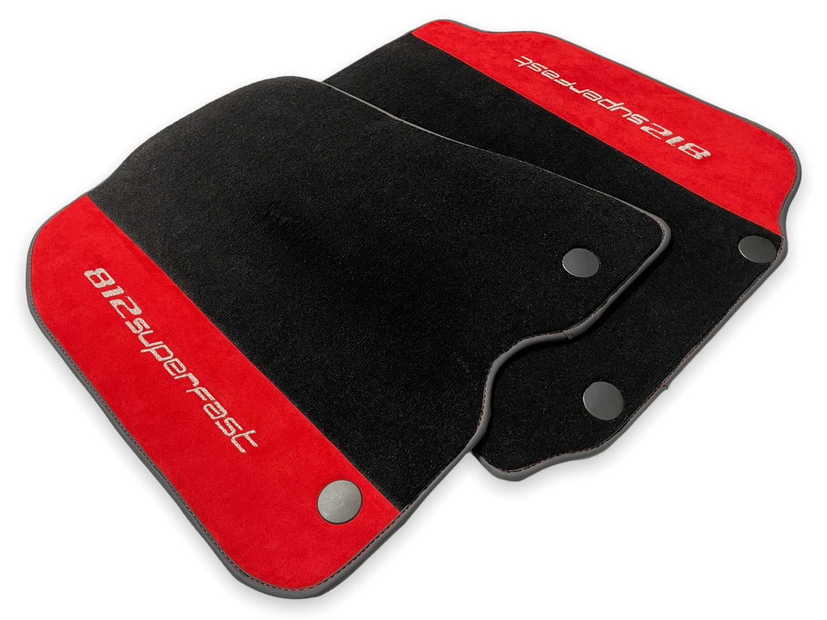 Floor Mats For Ferrari 812 Superfast Red Aclantara And Black Carpet - AutoWin