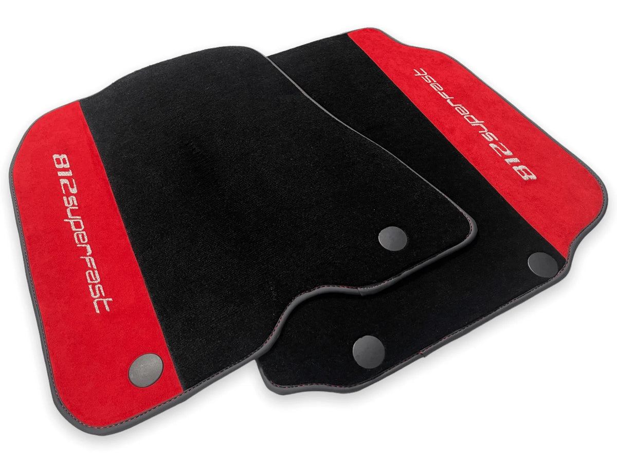 Floor Mats For Ferrari 812 Superfast Red Aclantara And Black Carpet - AutoWin