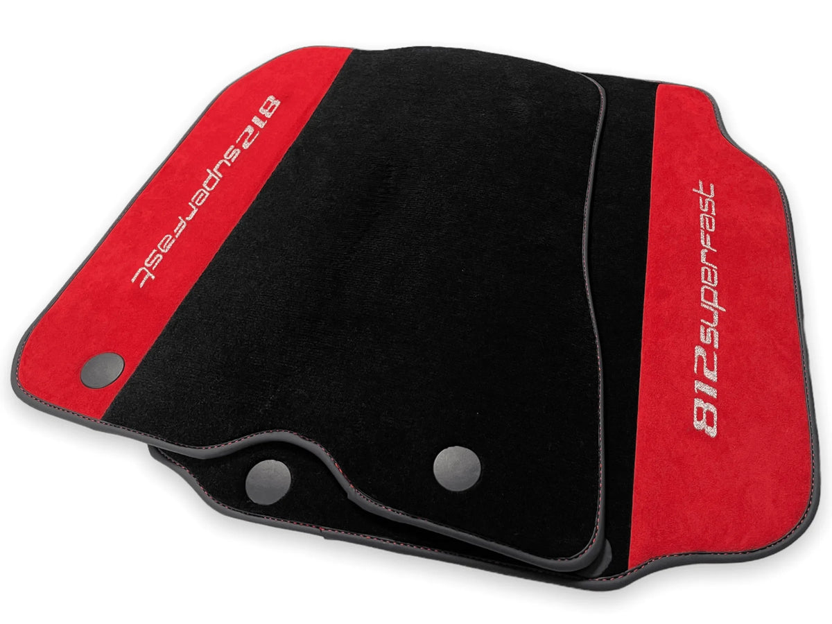 Floor Mats For Ferrari 812 Superfast Red Aclantara And Black Carpet - AutoWin