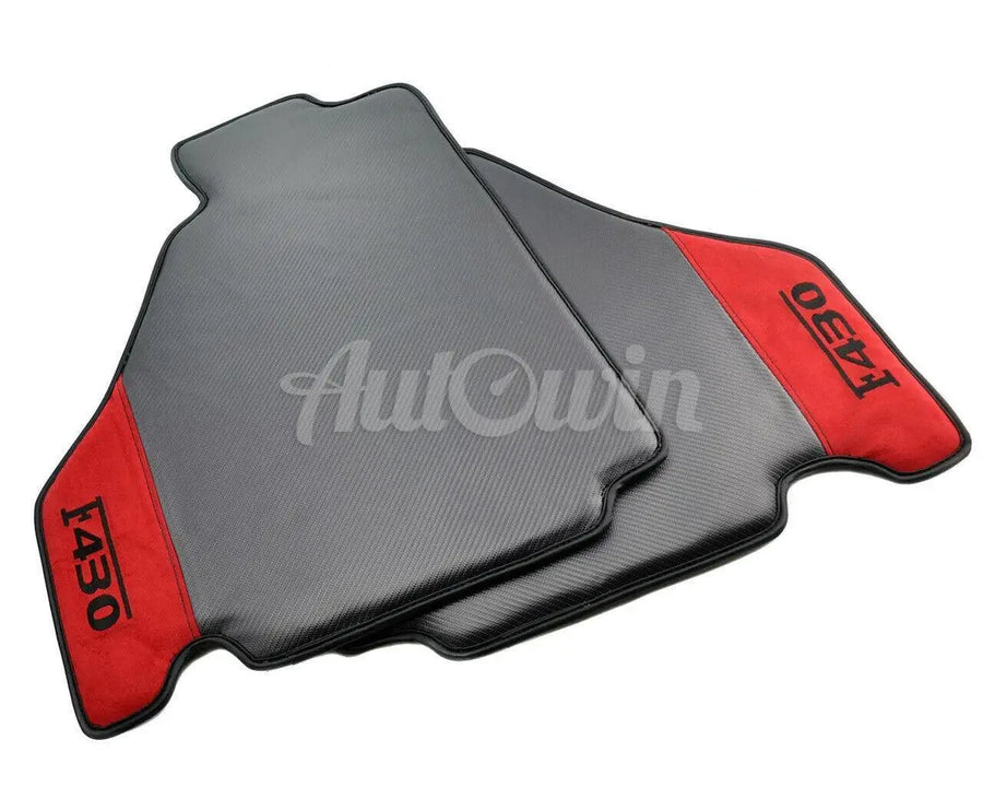 Floor Mats For Ferrari F430 2004-2009 Carbon & Alcantara Leather F430 Emblem - AutoWin