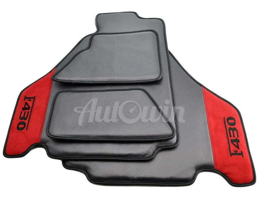 Floor Mats For Ferrari F430 2004-2009 Carbon & Alcantara Leather F430 Emblem - AutoWin