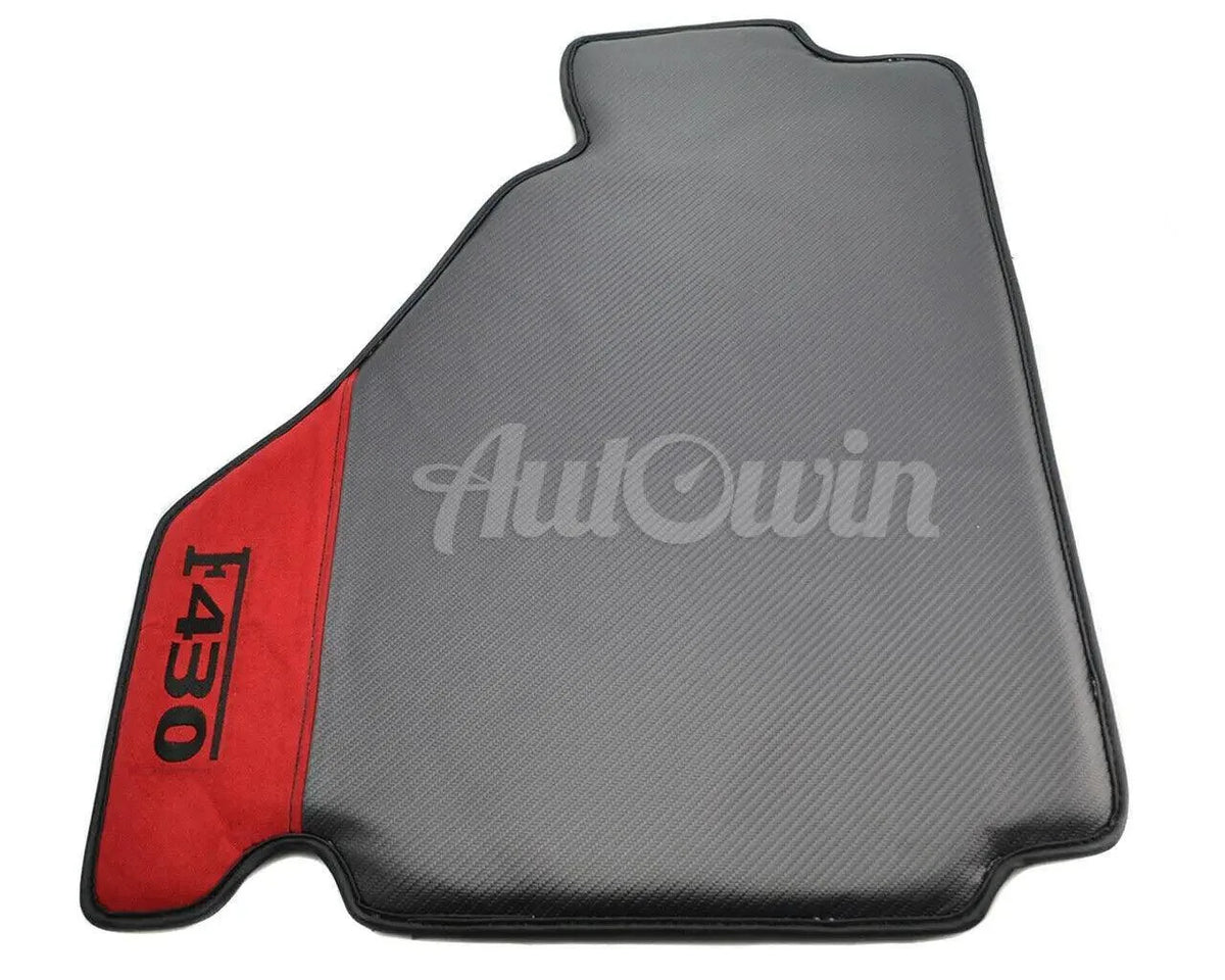 Floor Mats For Ferrari F430 2004-2009 Carbon & Alcantara Leather F430 Emblem - AutoWin