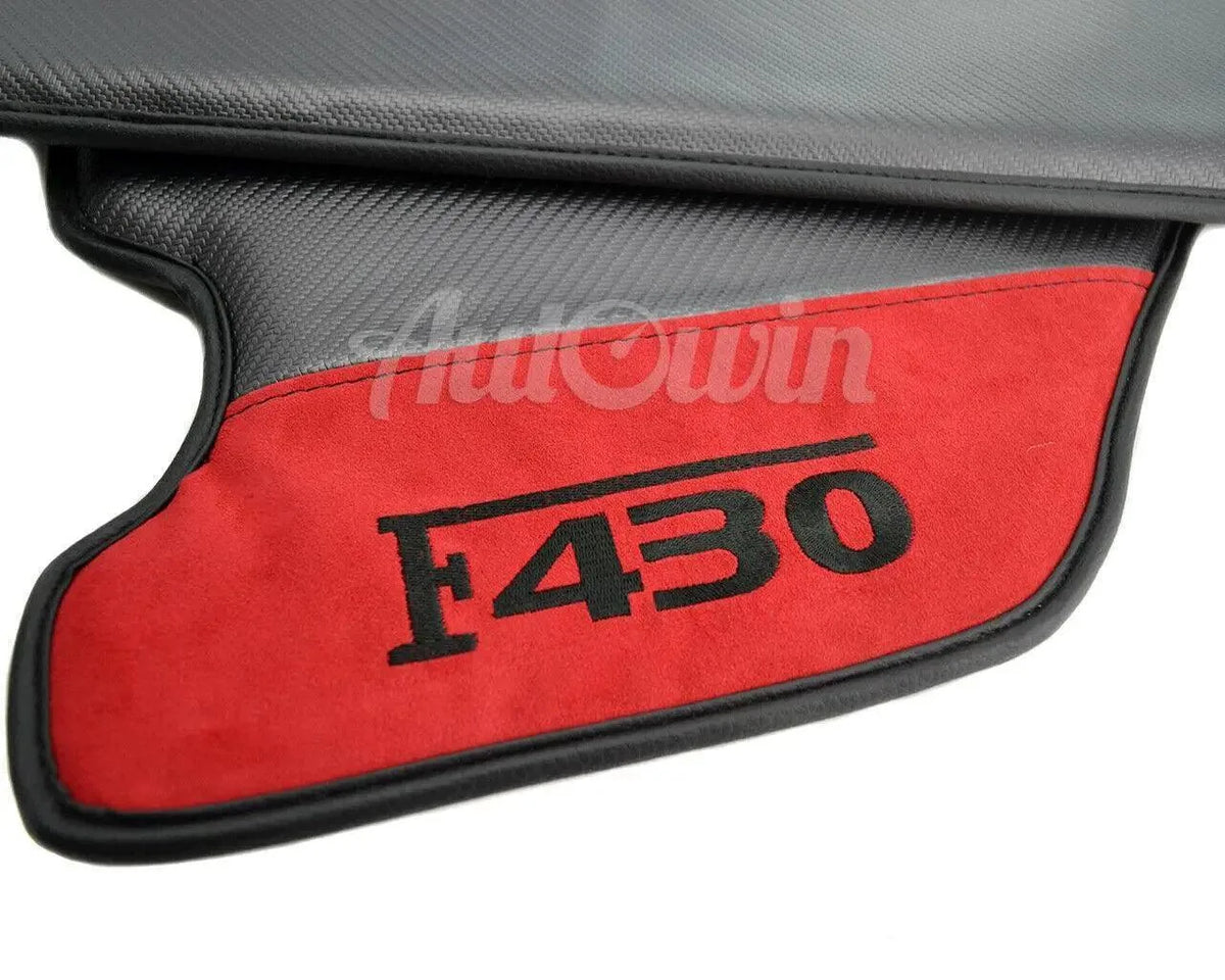 Floor Mats For Ferrari F430 2004-2009 Carbon & Alcantara Leather F430 Emblem - AutoWin