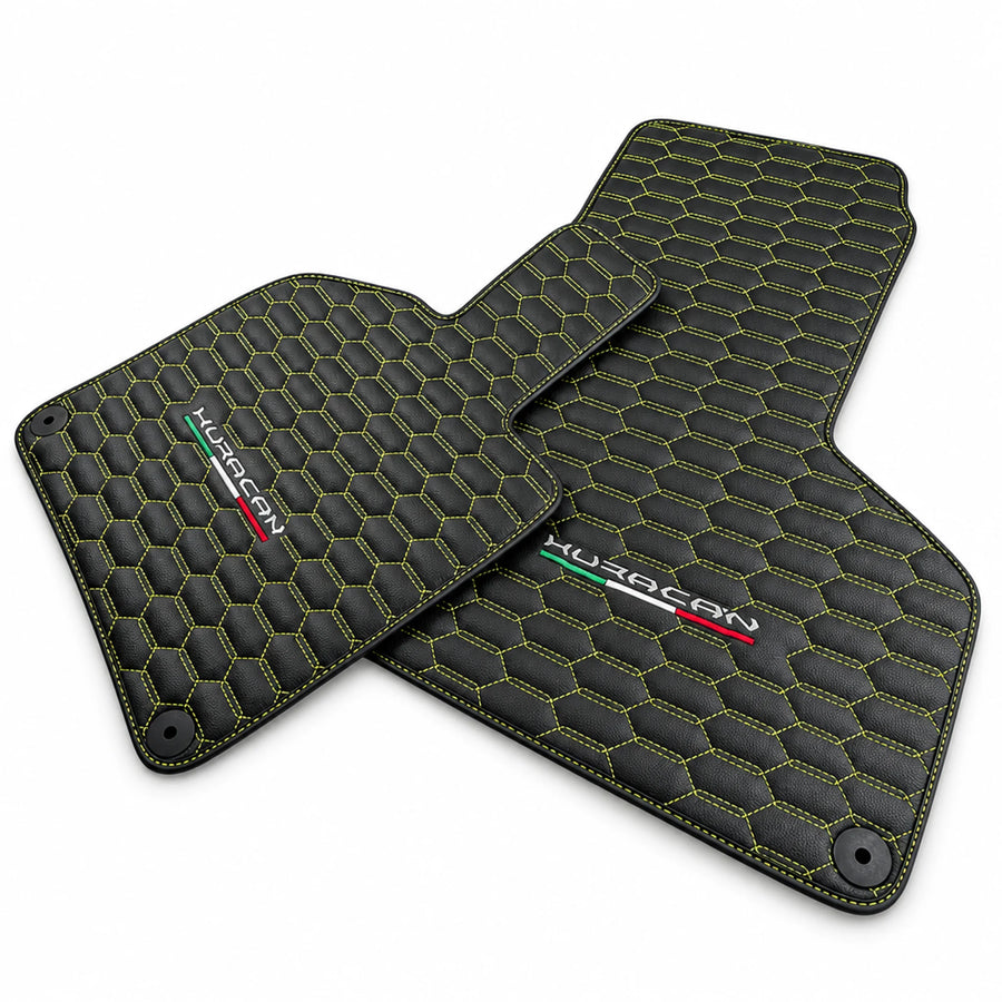 Green Stitched Leather Mats for Lamborghini Huracan