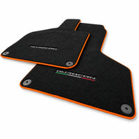 Floor Mats for Lamborghini Huracan With Italian Flag and Huracan Logo Orange Embroidery - AutoWin