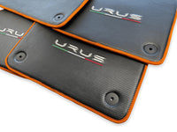 Floor Mats For Lamborghini Urus Carbon Leather Tailored Orange Trim - AutoWin