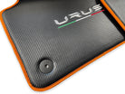 Floor Mats For Lamborghini Urus Carbon Leather Tailored Orange Trim - AutoWin