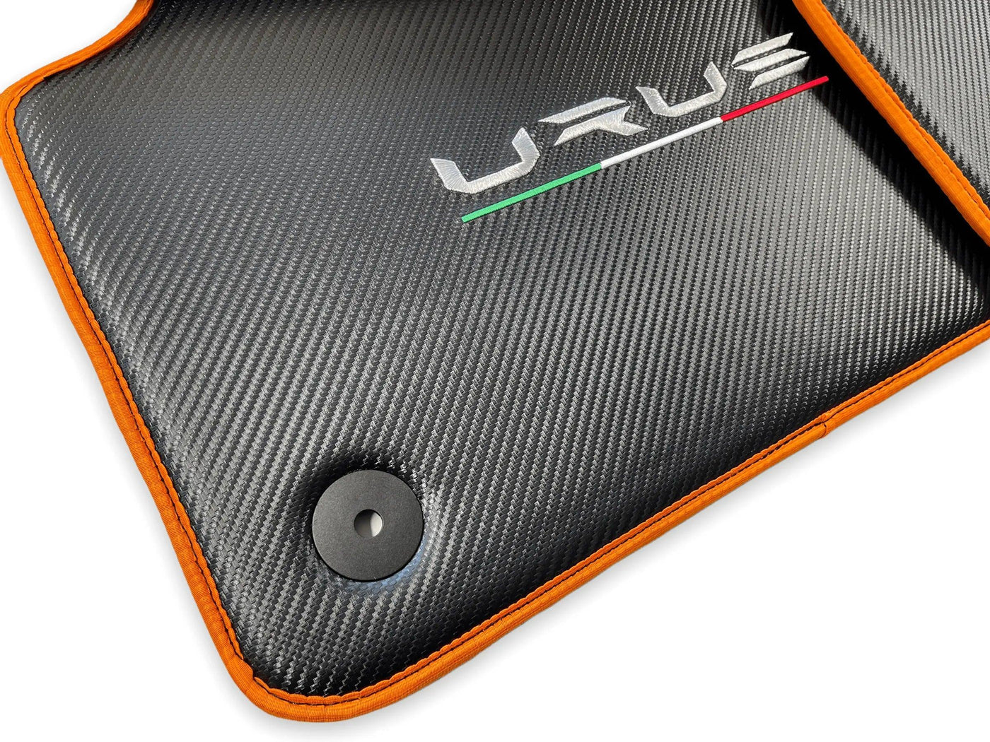 Floor Mats For Lamborghini Urus Carbon Leather Tailored Orange Trim - AutoWin