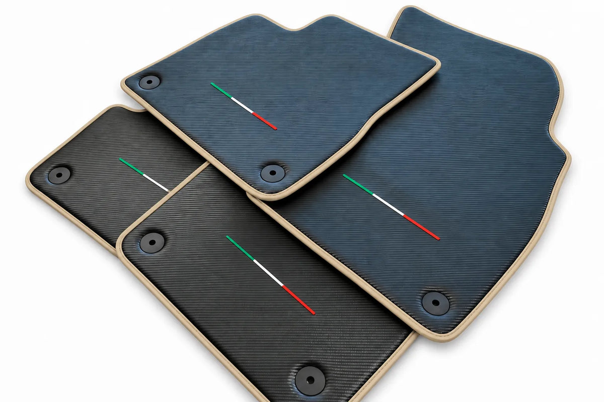 Floor Mats For Lamborghini Urus Carbon Leather Tailored Orange Trim Beige trim