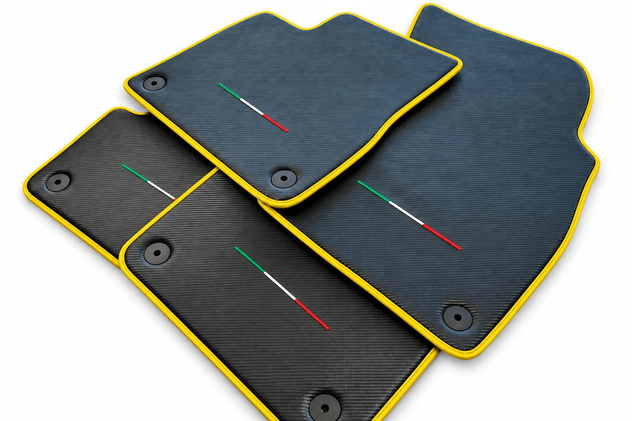 Floor Mats For Lamborghini Urus Carbon Leather Tailored Orange Trim Yellow trim