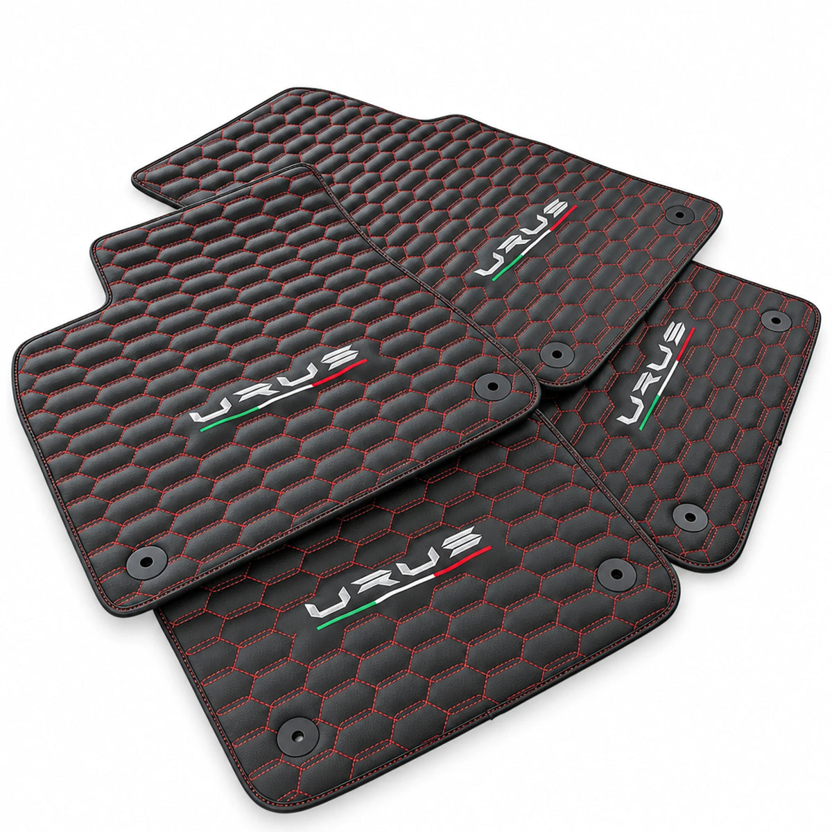 Floor Mats For Lamborghini Urus Leather Red Stitching - AutoWin
