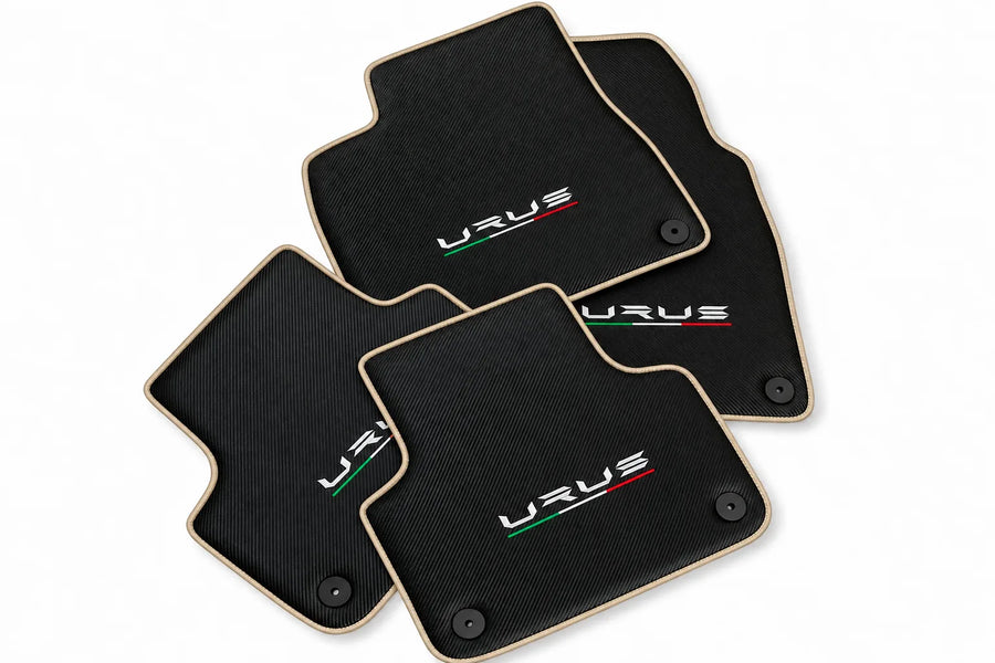 Floor Mats For Lamborghini Urus Made From Carbon Fiber Leather Beige trim