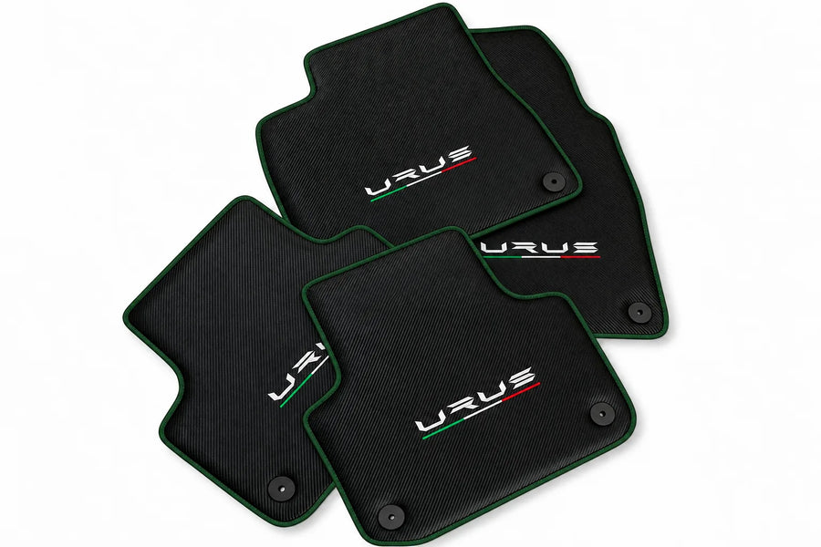 Floor Mats For Lamborghini Urus Made From Carbon Fiber Leather Dark Green trim