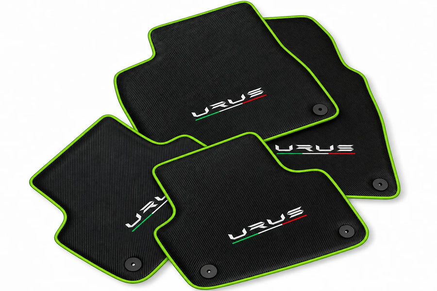 Floor Mats For Lamborghini Urus Made From Carbon Fiber Leather Green trim