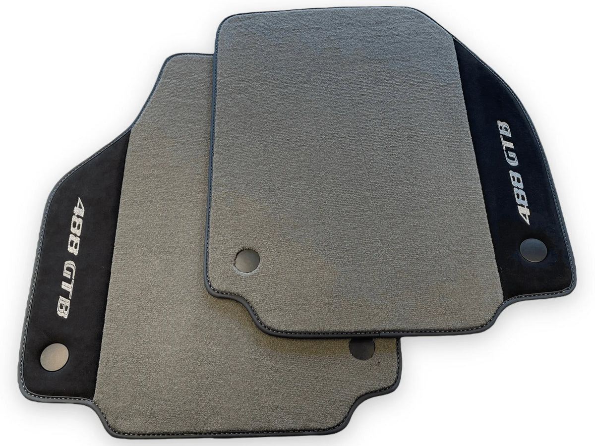 Gray Floor Mats For Ferrari 488 GTB 2015-2022 Carpets With Alcantara Leather - AutoWin