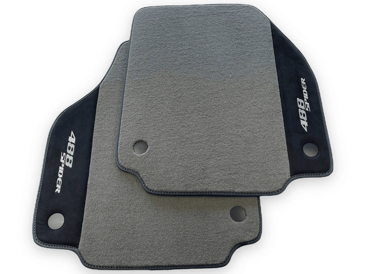 Gray Floor Mats For Ferrari 488 Spider 2015-2022 Alcantara Leather - AutoWin