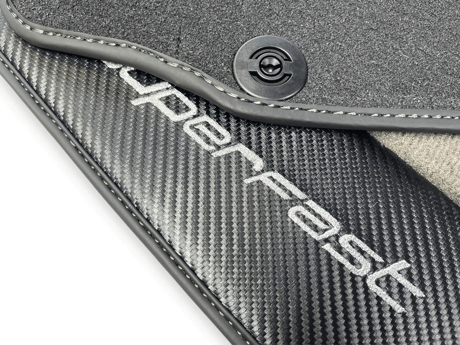 Gray Floor Mats For Ferrari 812 Superfast With Carbon Fiber Leather - AutoWin