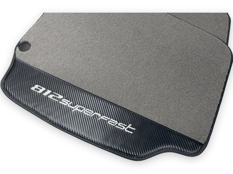 Gray Floor Mats For Ferrari 812 Superfast With Carbon Fiber Leather - AutoWin