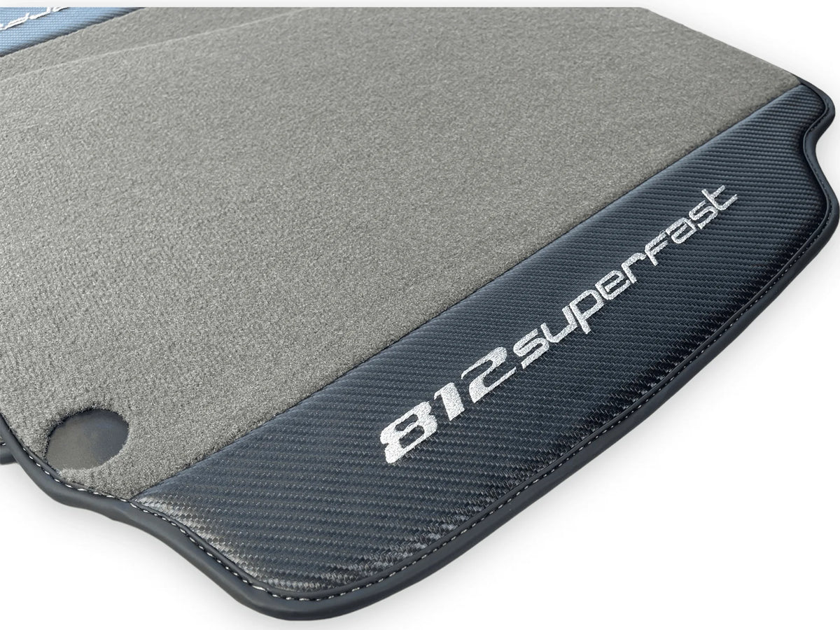 Gray Floor Mats For Ferrari 812 Superfast With Carbon Fiber Leather - AutoWin