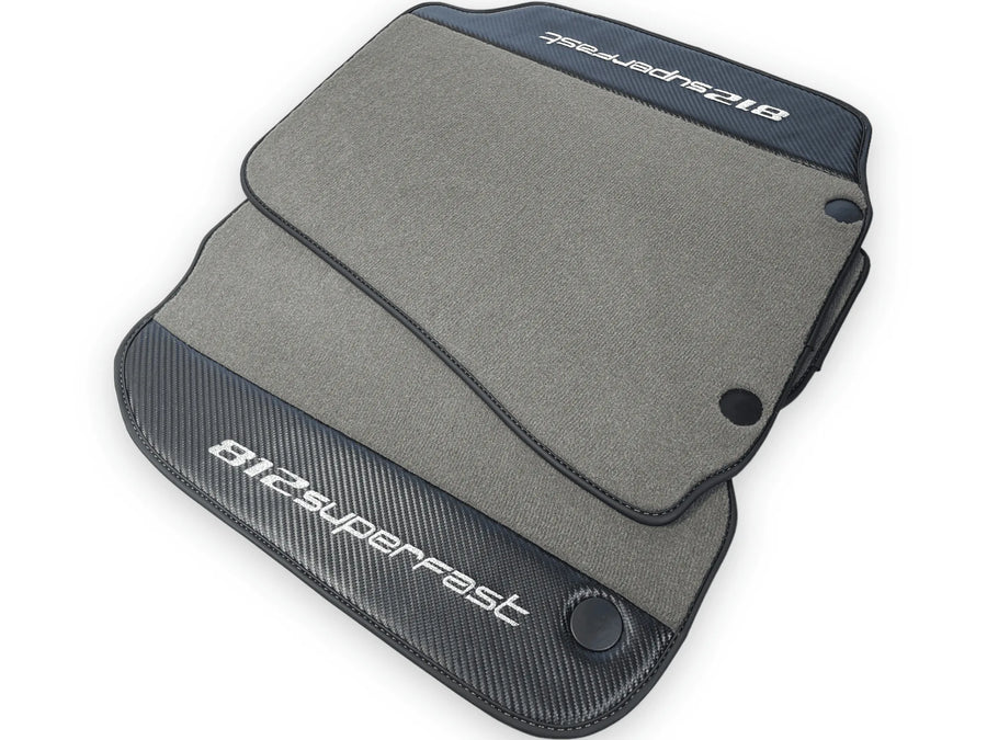 Gray Floor Mats For Ferrari 812 Superfast With Carbon Fiber Leather - AutoWin