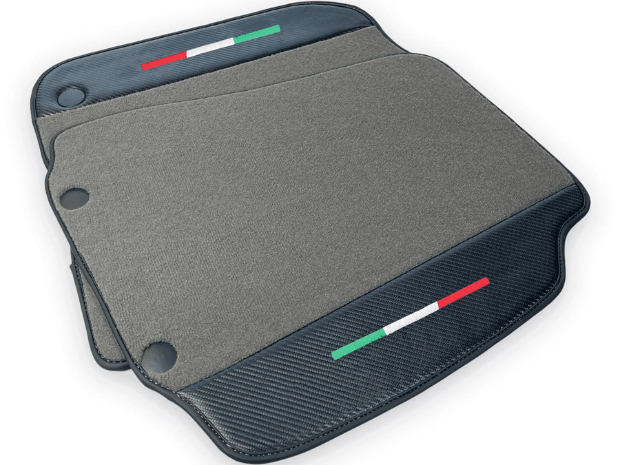 Gray Floor Mats For Ferrari F12 Berlinetta (2012-2022) With Carbon Fiber Leather - AutoWin