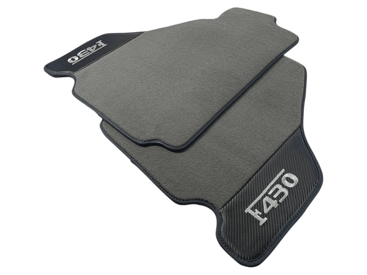 Gray Floor Mats For Ferrari F430 2004-2009 With Carbon Fiber Leather - AutoWin
