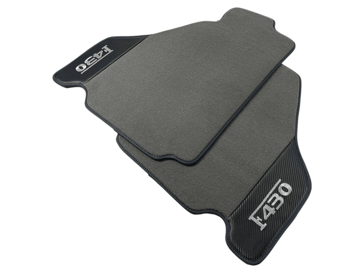 Gray Floor Mats For Ferrari F430 2004-2009 With Carbon Fiber Leather - AutoWin