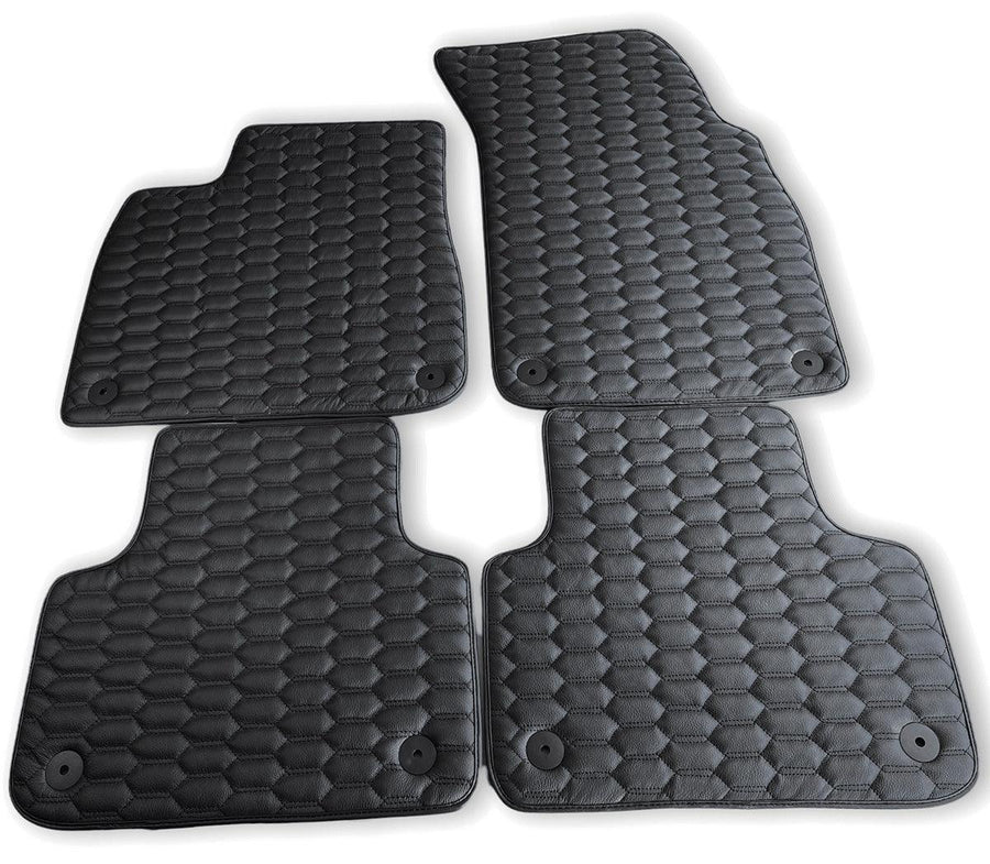 Customizable Black Stitched Leather Floor Mats for Audi A6 - C6 Allroad Quattro Long (2006-2008) - AutoWin