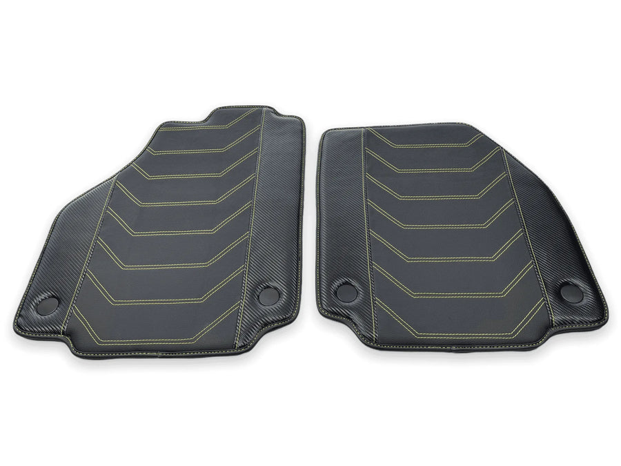 Leather Floor Mats For Ferrari 458 GT2 2012-2015 Black With Yellow Sewing