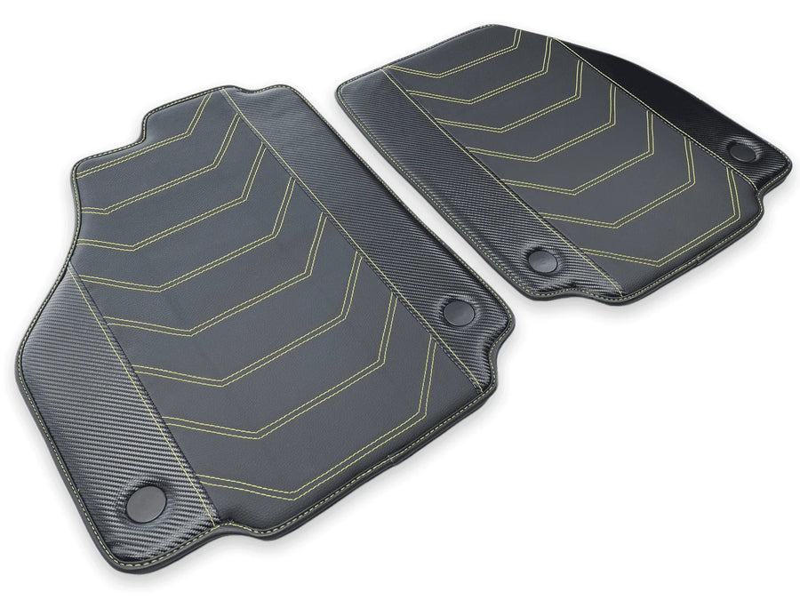 Leather Floor Mats For Ferrari 458 GT2 2012-2015 Black With Yellow Sewing