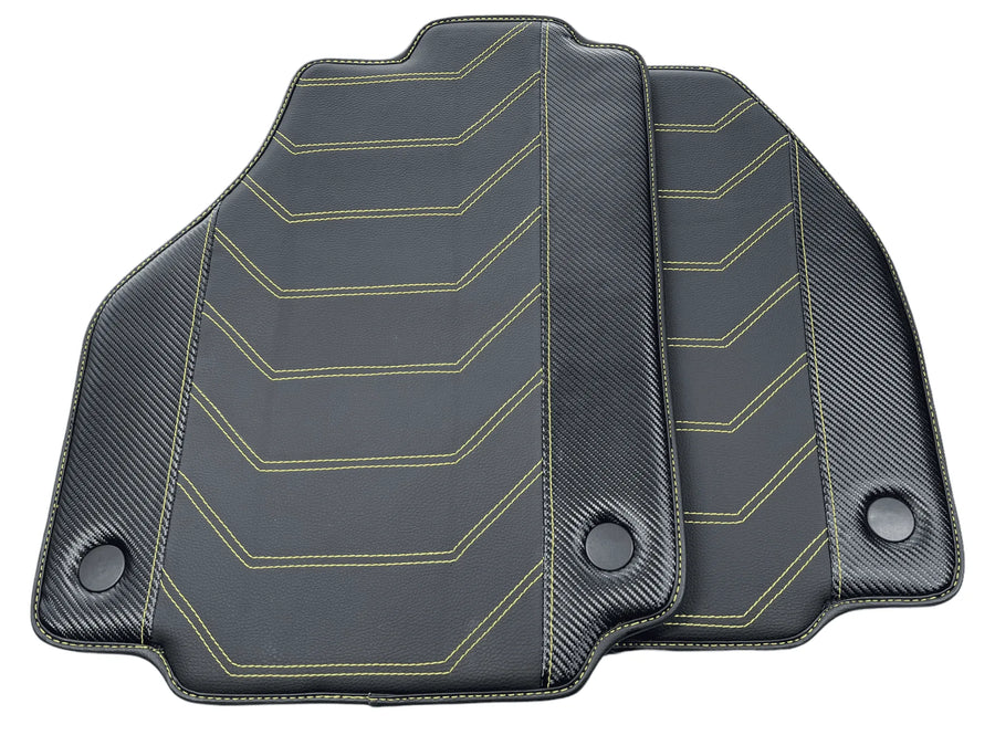 Leather Floor Mats For Ferrari 458 GT2 2012-2015 Black With Yellow Sewing