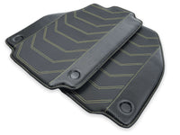 Leather Floor Mats For Ferrari 458 GT2 2012-2015 Black With Yellow Sewing