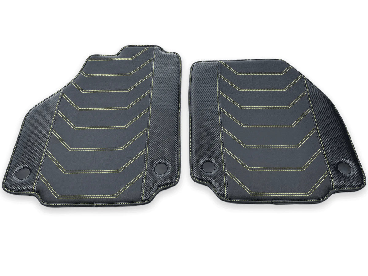 Leather Floor Mats For Ferrari 458 GT2 2012-2015 Black With Yellow Sewing