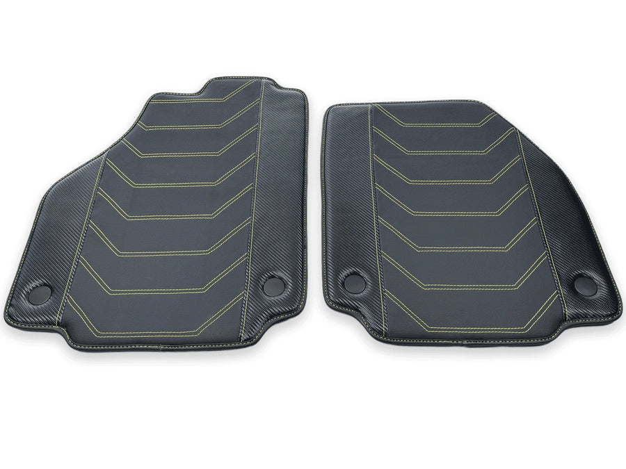 Leather Floor Mats For Ferrari 458 GT2 2012-2015 Black With Yellow Sewing