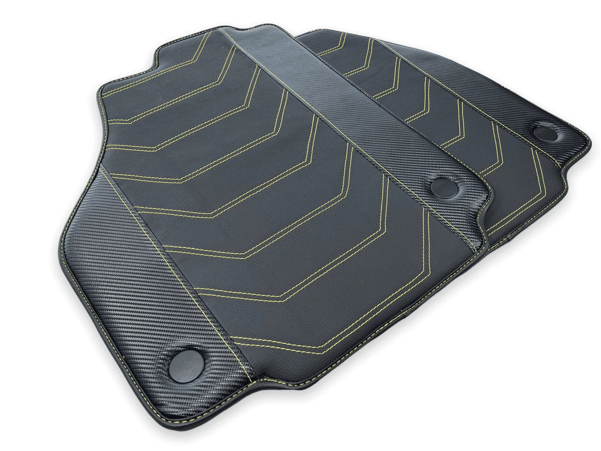 Leather Floor Mats For Ferrari 458 GT2 2012-2015 Black With Yellow Sewing