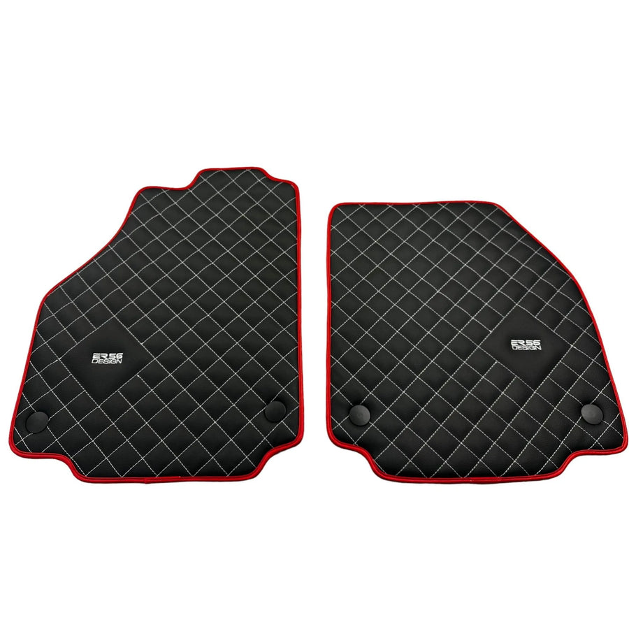 Leather Floor Mats for Ferrari 458 GT2 with White Sewing and Red Trim | ER56 Design - AutoWin