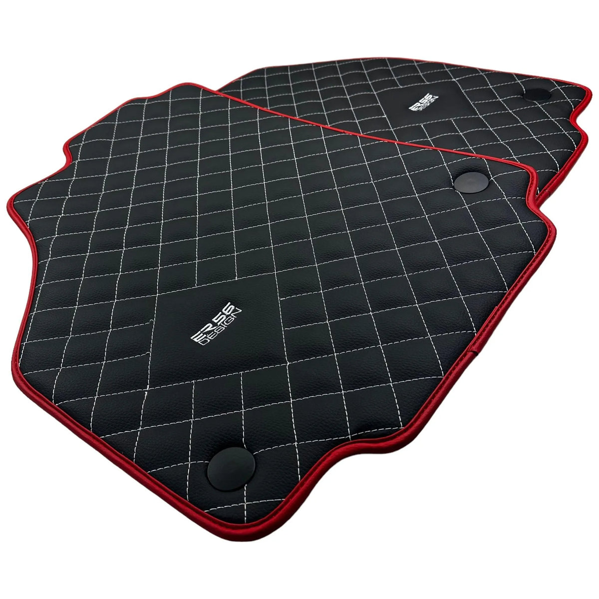 Leather Floor Mats for Ferrari 458 GT2 with White Sewing and Red Trim | ER56 Design - AutoWin