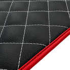 Leather Floor Mats for Ferrari 458 GT2 with White Sewing and Red Trim | ER56 Design - AutoWin