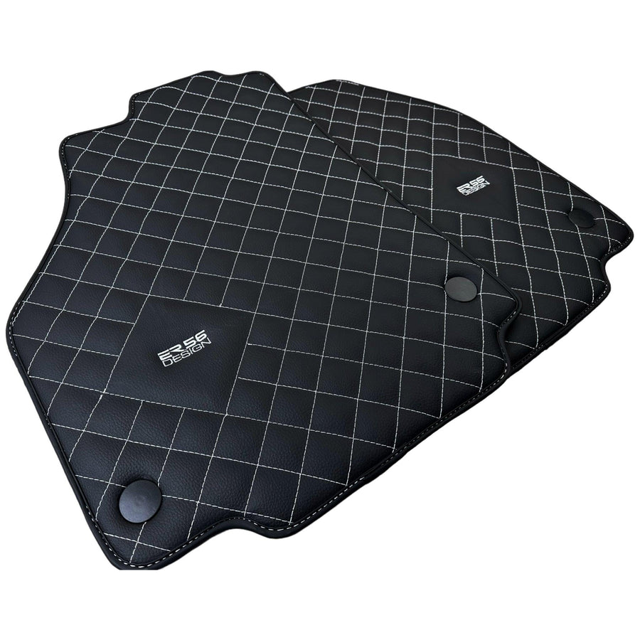 Leather Floor Mats for Ferrari 458 GT2 with White Sewing ER56 Design - AutoWin