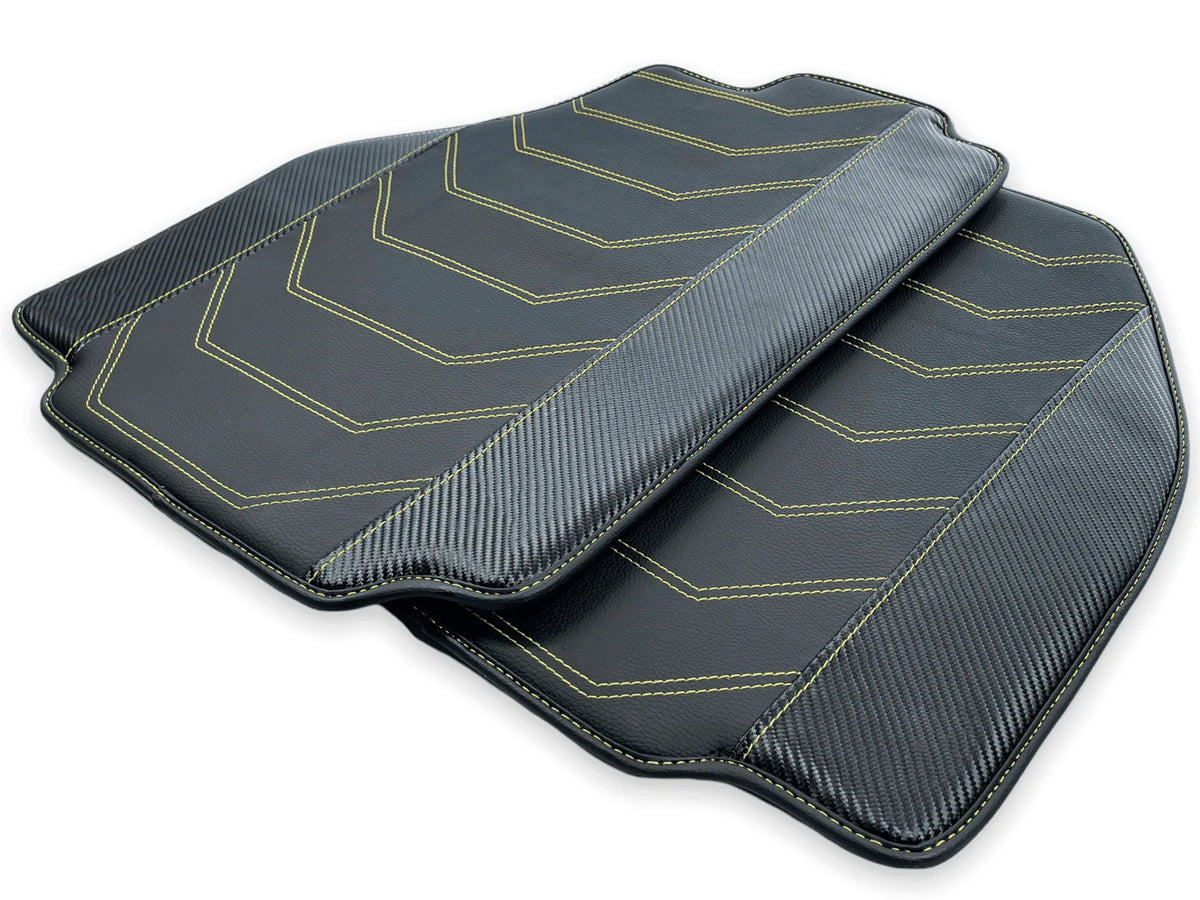Leather Floor Mats For Ferrari 458 Speciale 2012-2015 Black With Yellow Sewing